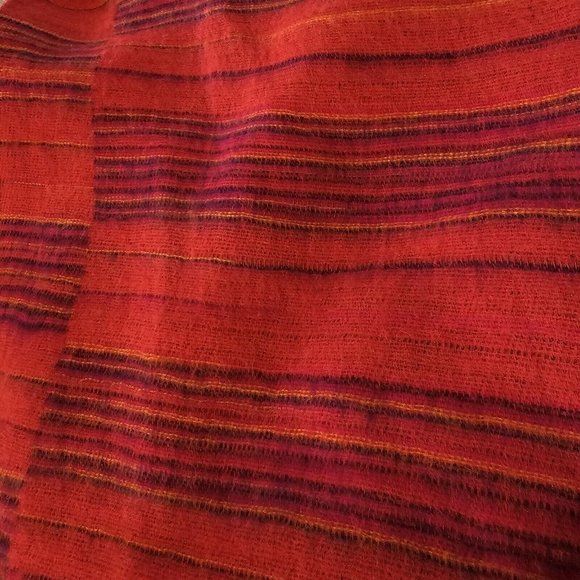 VTG 90s Wool Blend Red Pink Boho Wrap Duster Fringe Multi-wear Festival Hippie - Picture 7 of 13